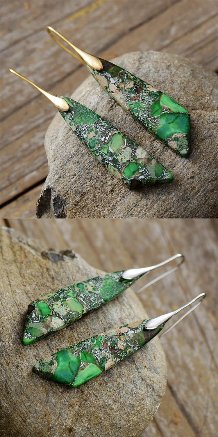 Bohemian Emperor Stone Geometric Pendant Earrings Natural Stone Jewelry