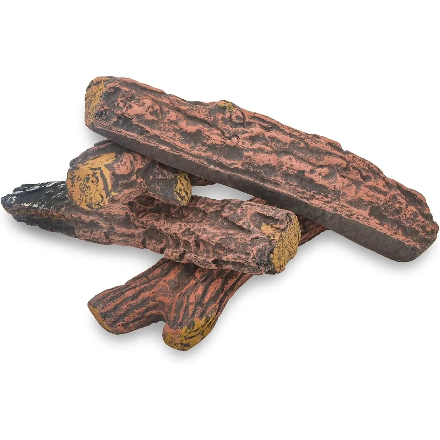 Fireplace 4 Piece Set of Ceramic Wood Logs for All Types of Ventless, Gel, Ethanol, Electric,Gas Inserts, Propane, Indoor or Outdoor Fireplaces & Fire Pits | for all types of ventless gel ethanol electric gas inserts propane, indoor or outdoor firepl