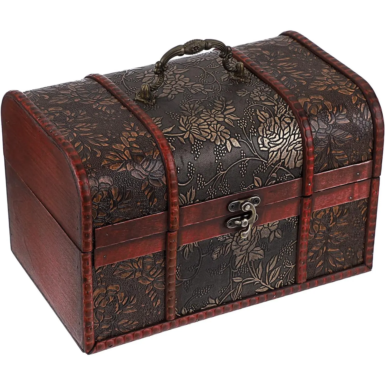 Vintage Treasure Chest, Pirate Keepsakes Box for Kids Gifts, Wooden Storage Box for Decorative Jewelry Pearl Trinkets, Large