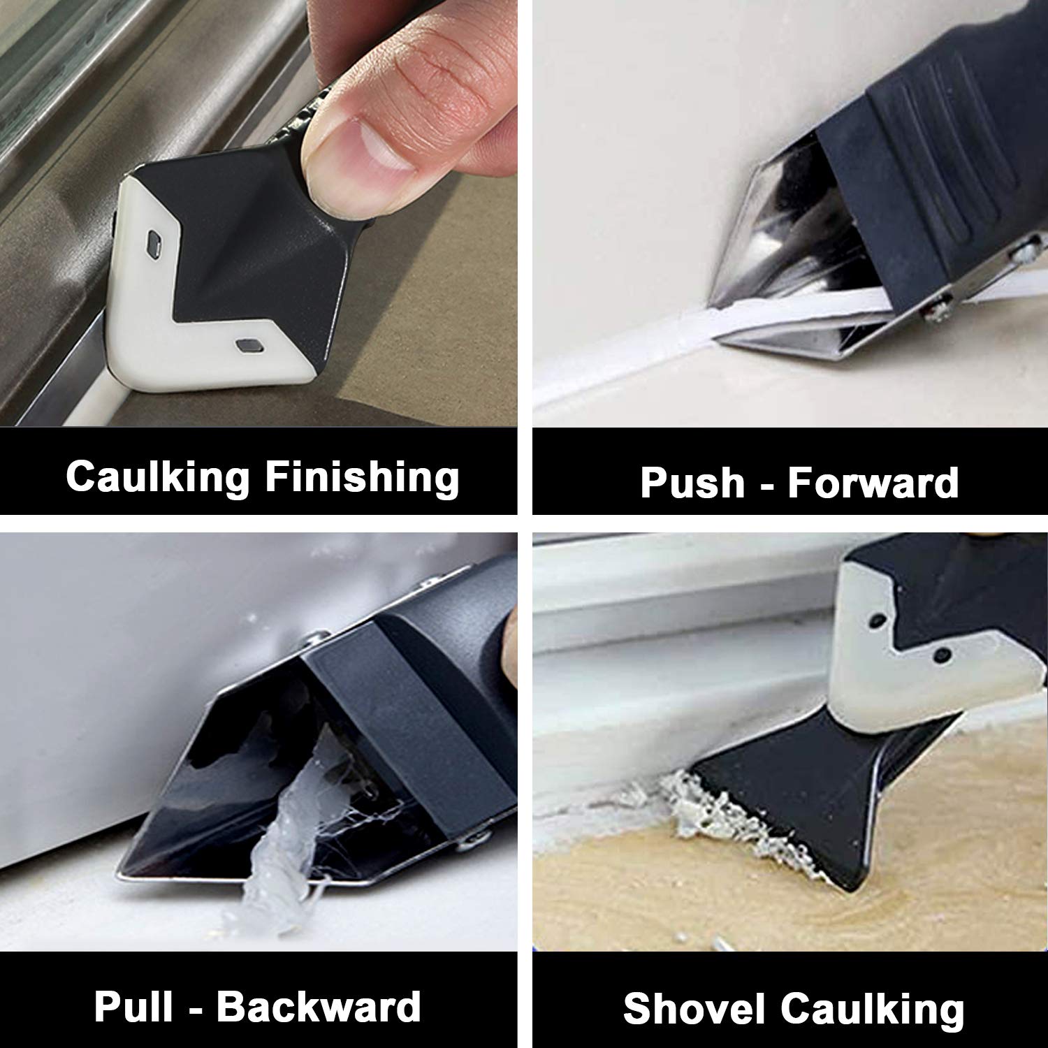 Silicone Caulking Tool Kit 3 in 1 Caulk Remover & Grout Removal Tool with 4pc Glass Glue Angle Scraper