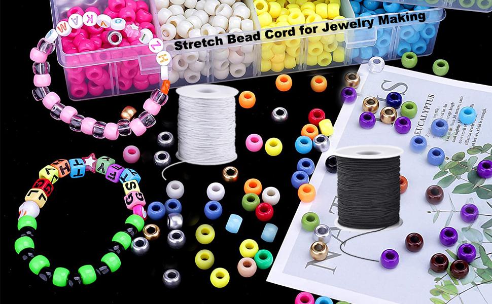 Stretchy String for Bracelets, 4 Rolls 1 mm Sturdy Elastic String Elastic Cord for Jewelry Making, Necklaces, Beading (2 Black+ 2 White)