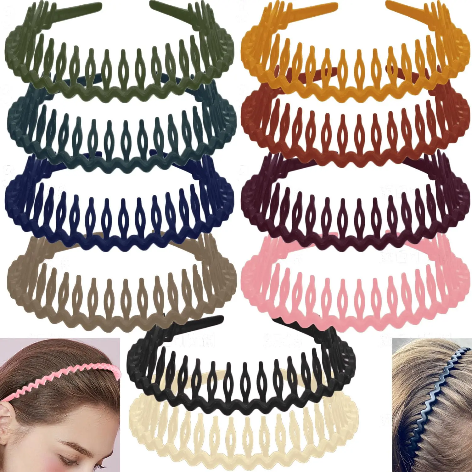 10 count Non Slip Fashion Effortless Plastic Headbands with  Comb Skinny Hair Bands for Women Men Teen Girls, Long  Morandi