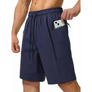 Men’s Tech Wear Zipper Pocket Running Shorts, Anti-Lost Side Zipper Pockets with Green Puller Detail, Lightweight Silky Quick Dry Fabric, Elastic Stretch Waist with Dual Black Drawcords, Loose Athletic Shorts for Training, Outdoor Hiking, Errands & Evenin