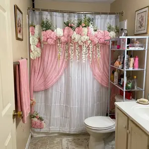 1/4 pcs floral pattern bathroom curtain set, non-slip floor mat, U-shaped carpet, toilet lid cover, perfect for bathroom decoration, partition, beautify the space, free 12 shower curtain hooks, Flower, Bathroom Decoration Accessories, Bathroom Supplies