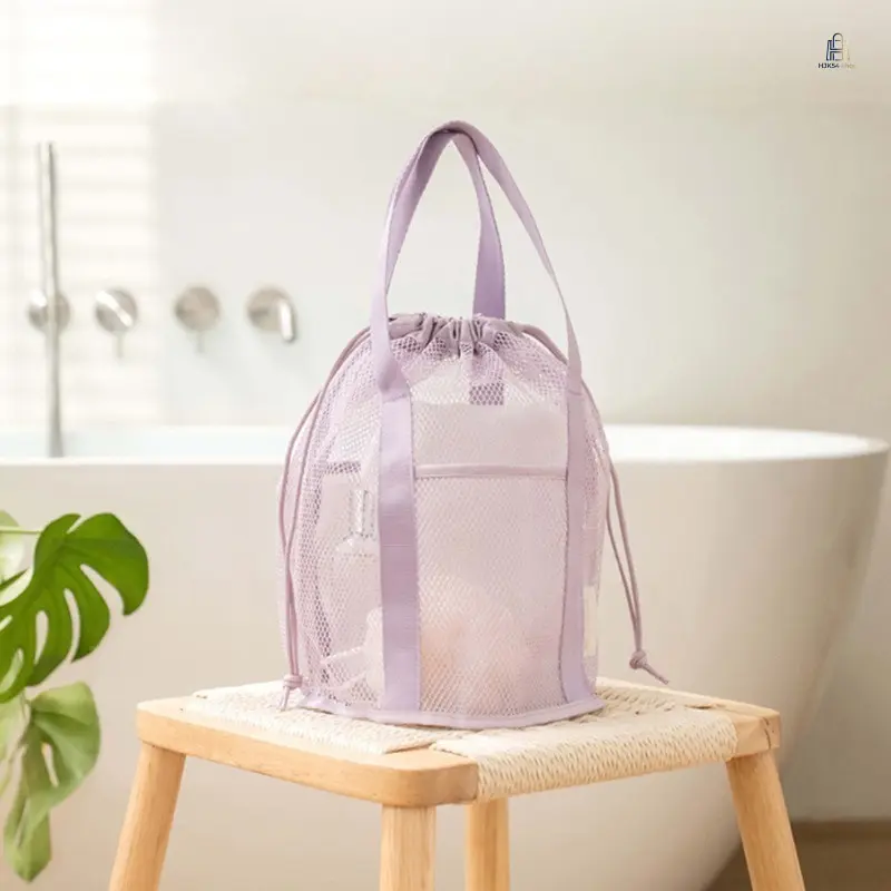 Polyester Mesh Toiletry Bag - Multi-Function, Foldable Size, Breathable Bag, Lightweight Pouch Shape Travel Beach Organizer for Bathroom Camping Use