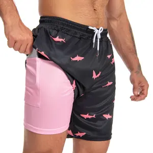 JUNBAOSS Mens Swim Trunks with Compression StretchBeach Shorts with Pockets No-Chafing BoardShorts, Breathable Fit Hawaii Beach Shorts SwimwearBathing Suits Sports Shorts