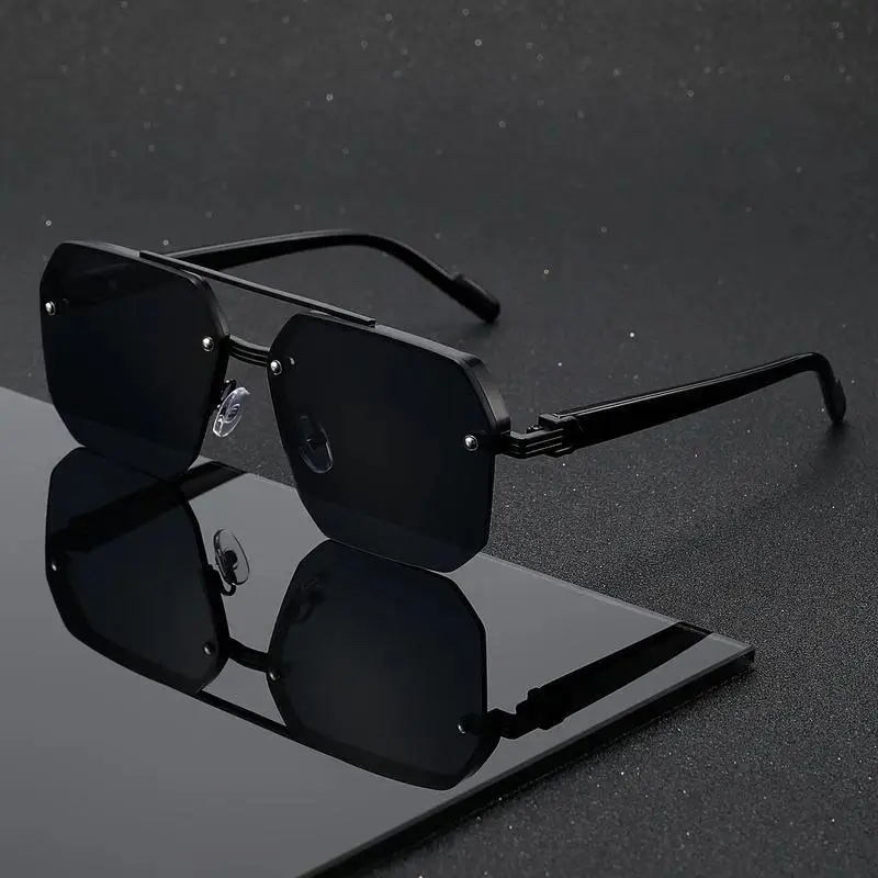 Retro Square Double Bridge Eyewear for Men & Women, Comfortable Non-Slip Rubber Frame with UV Protection Lens, Lightweight and Easy to Pack for Travel
