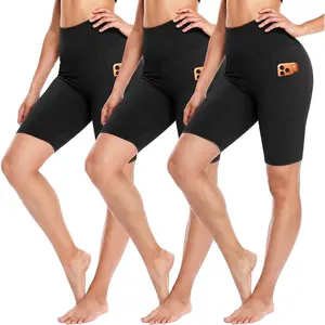 3 Pack Biker Shorts for Women – 8" Black High Waisted Tummy Control for Gym Workout Athletic Cheerleading Yoga