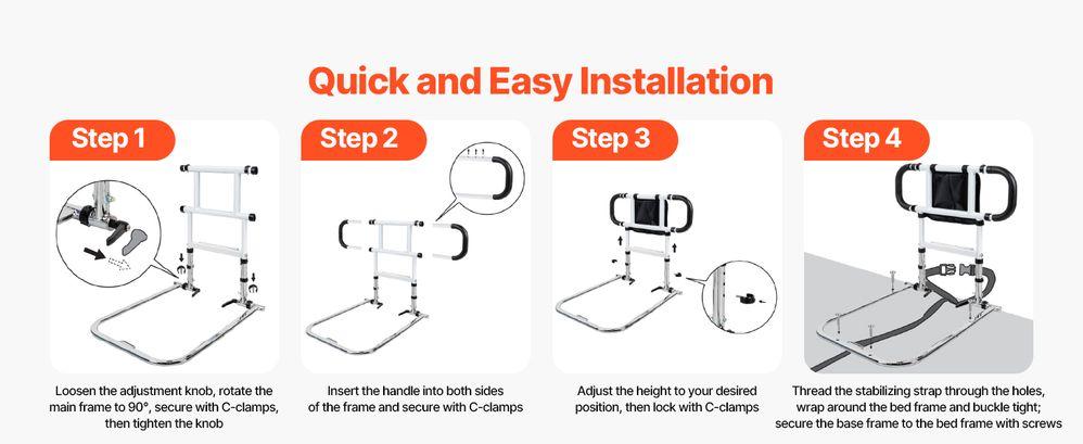 Bed Rail for Elderly, Foldable & Extendable Bedside Assist Rail with Side Handles & PU Handrail, Adjustable Height Carbon Steel Pipe Bedside Cane, Senior Bed Bar Fits King, Queen, Full, Twin