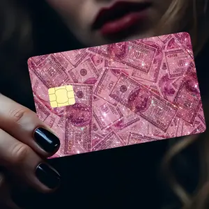 1 Set of 2 Easy And Personalized Frosted Shiny Pink Dollar Design Credit Card Skin Set Card Stickers, Self-Adhesive Durable Anti-Scratch Anti-Slip Anti-Fingerprint Privacy Stickers, Made of PVC Material, Suitable for Credit Cards