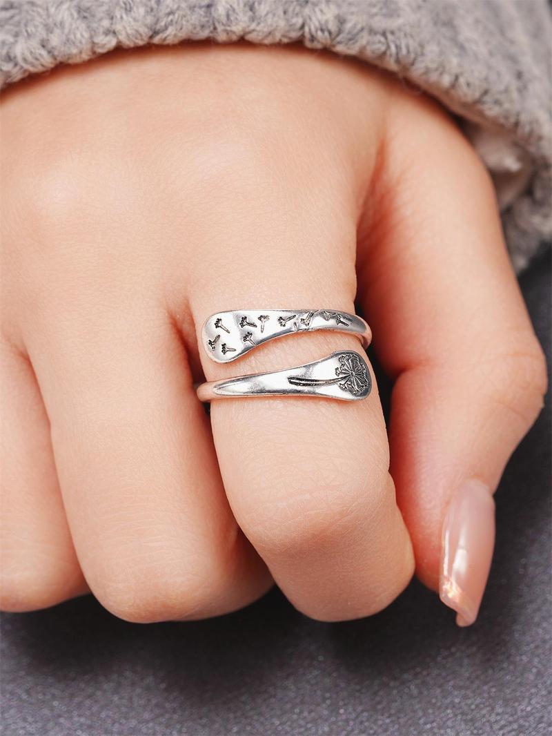 Vintage Flower Design Statement Rings for Women for Summer with Dandelion Decor, Fashion Accessories, Trendy All-match & Exquisite Jewelry for Anniversary Gift, Adjustable Sunflower Ring