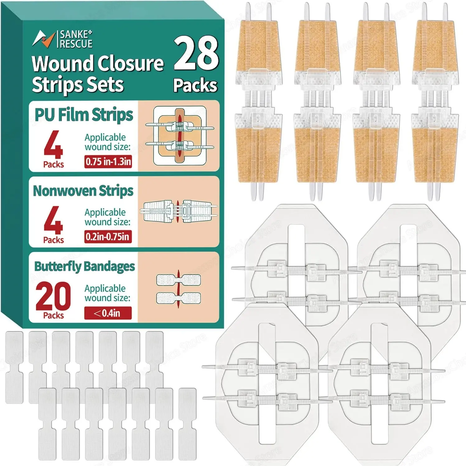 Skin Closure Strips Box Set 14/28 Pieces, Zipper Bandage, Emergency Laceration Closure Kit, Skin Repair Device, Medical First Aid Supplies