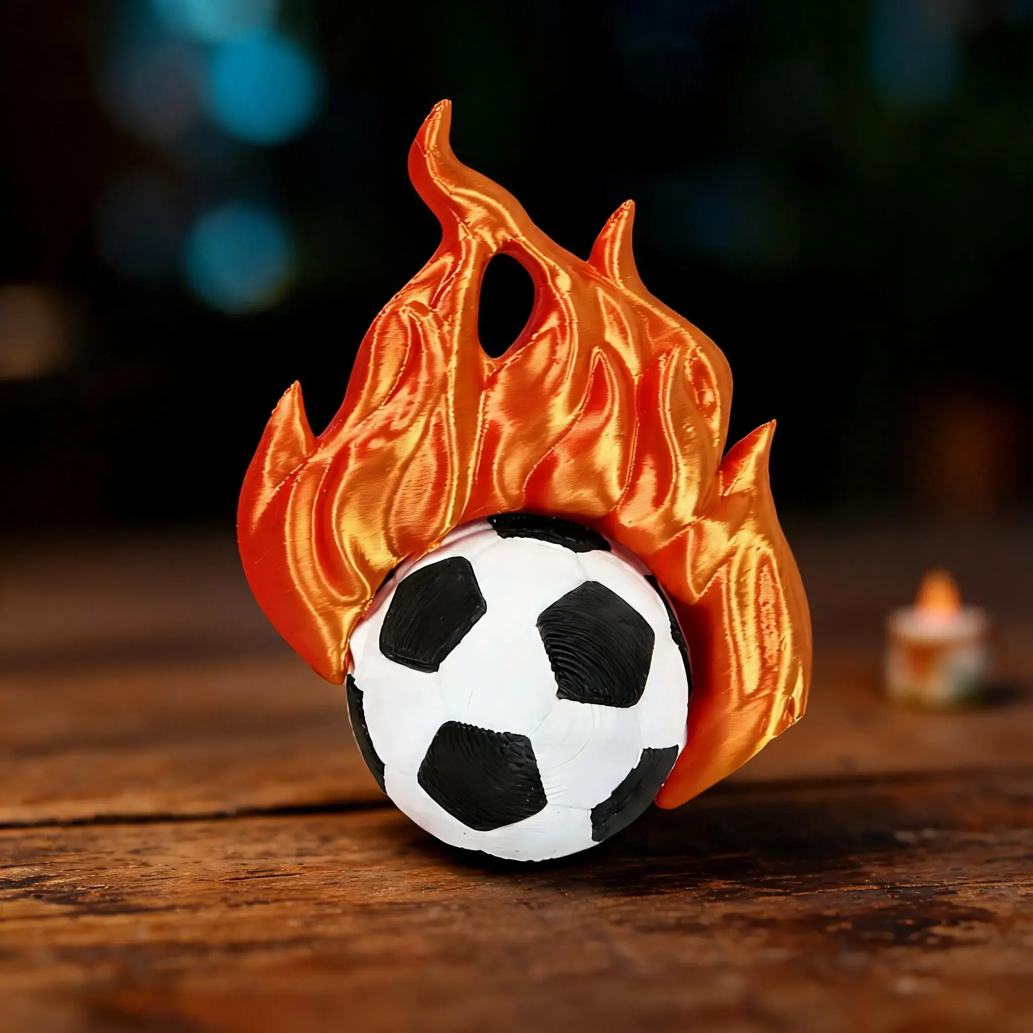 Rotating Fire Soccer Stress Relief Spinner, 3D Flame Soccer Desk Decor, Office Sports Theme Rotating Ornament, Home and Car Decoration, Ideal Gift for Football Fans
