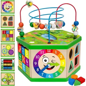 Wooden Activity Cube for 1 Year old, 12-18 Month Boys & Girls, 7-in-1 STEM Montessori Early Developmental Learning Toys for Kids Aged 1-2, Ideal 1st Birthday Gift Toys for Baby, Toddlers (Green)fidget toys