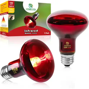 2 Pack 100W Infrared Red Heat Lamp Bulbs, Basking Spot Heat Emitter for Reptiles, Amphibians & Chicken Coops