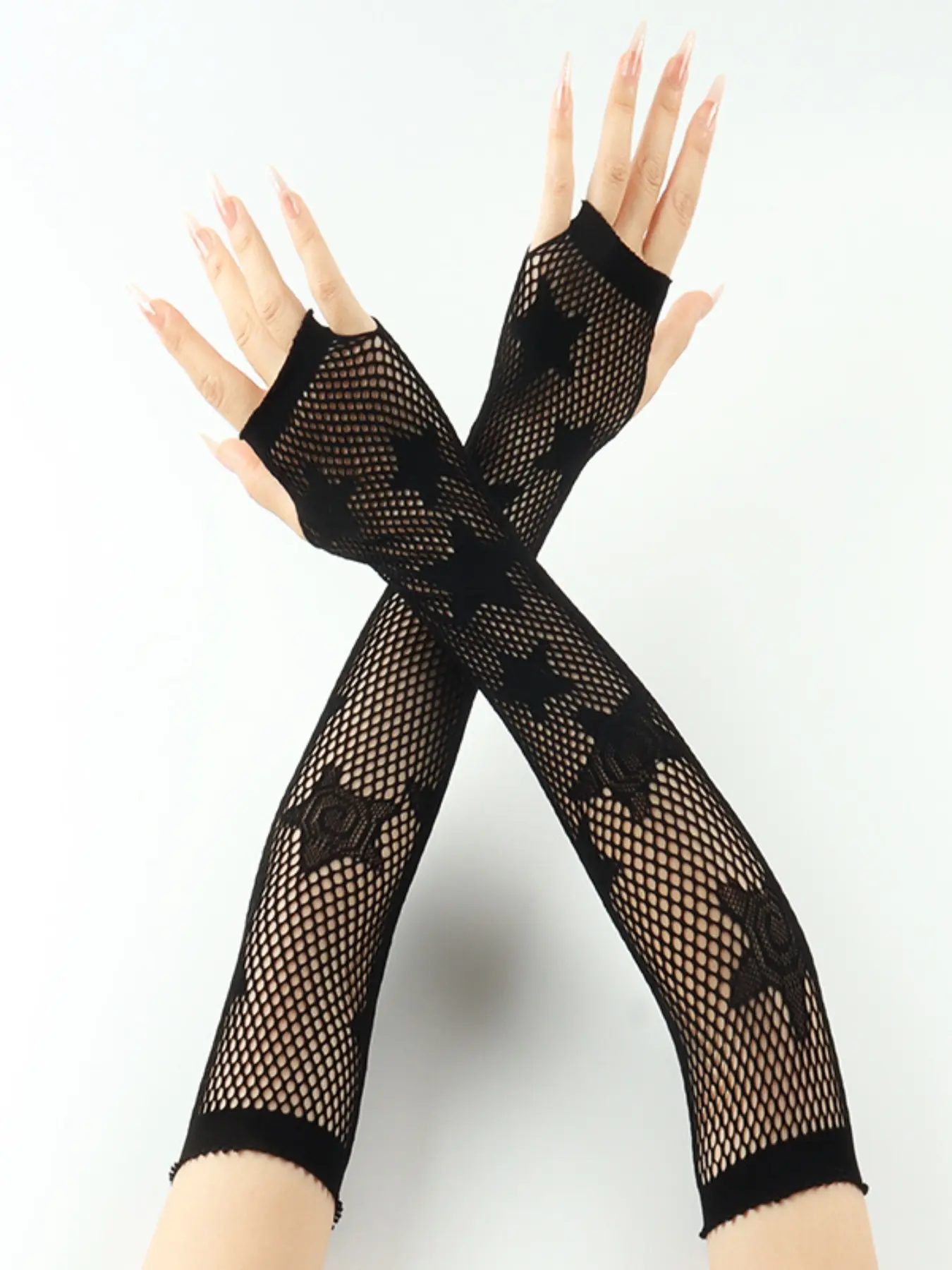 Women's Hollow Out Star Pattern Fishnet Gloves, Long Mesh Arm Sleeves, Halloween Party Cosplay Gloves, Fashion Accessory