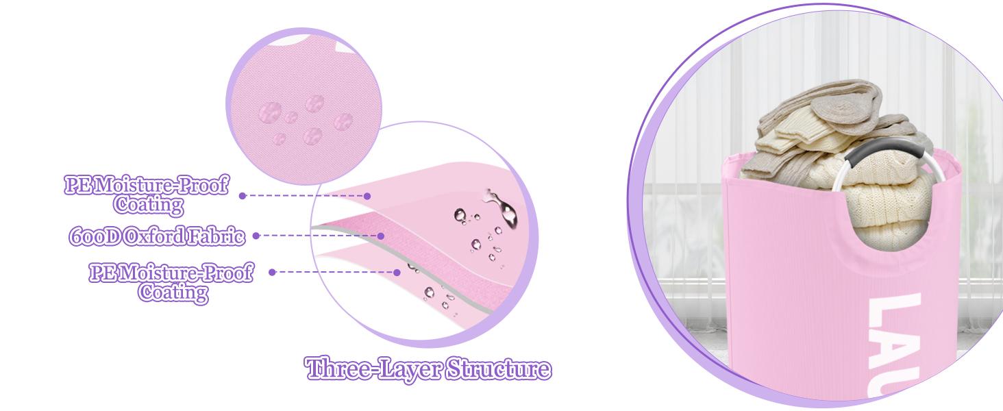 3PCS 95L Laundry Basket, Collapsible Clothes Hamper with Handle, 600D Cloth Laundry Bin, Stand-alone Dirty Clothes Hamper for Livingroom, Bedroom,, Pink+Blue+Purple