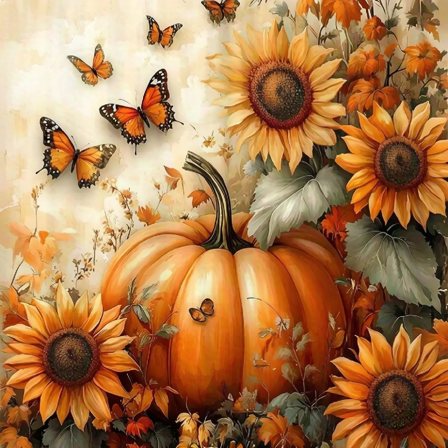 Diamond Painting Kits for Adults, DIY 5D Full Drill Diamond Art, Gem Painting Canvas, Autumn Orange Pumpkin, Yellow Sunflower Butterfly, Harvest Fall Season, Country Farmhouse Cross Stitch, Living Room Wall Decor Thanksgiving Gift, Handmade Gifts