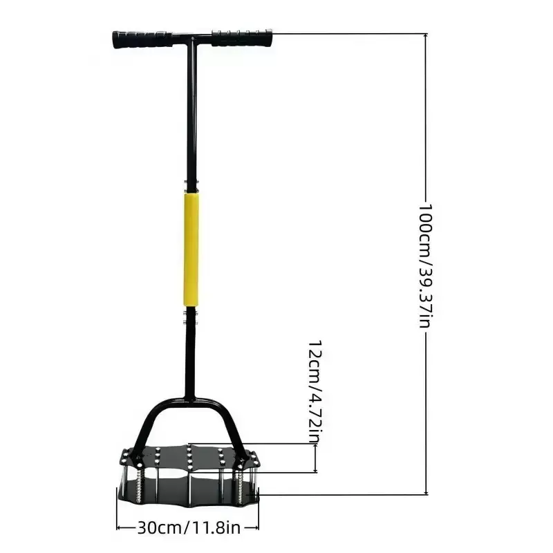 Heavy Duty Manual Lawn Aerator Tool, 17-Iron Spike Height-Adjustable Black Garden Tool with Automatic Dirt &  Cleaning  for Lawn Grass clean design leaf