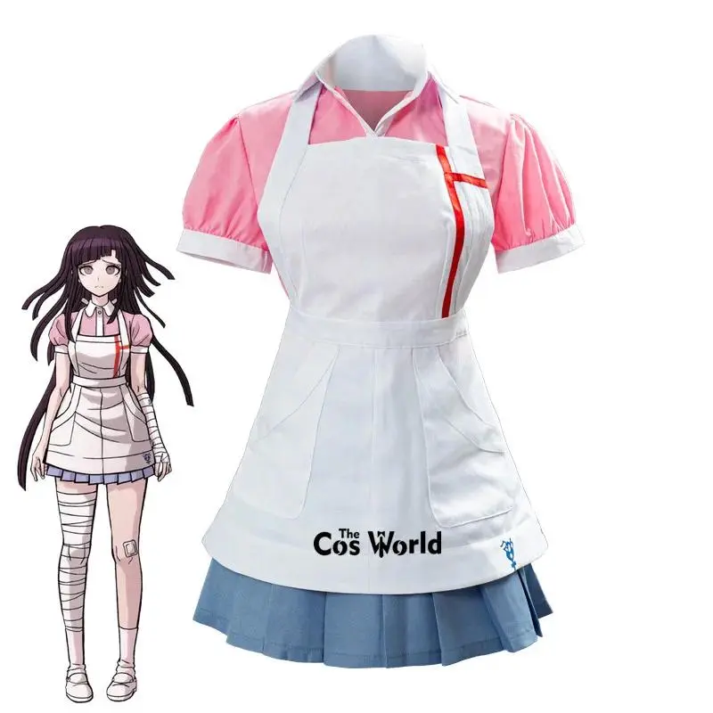Mikan Tsumiki Cosplay Costume for Women, 3-Piece Nurse Uniform Outfit, Anime Game Character Apron Dress Set in Uniform Cloth, Nurse Outfit, Cosplay Wear, Lady, Accessories, Polyester