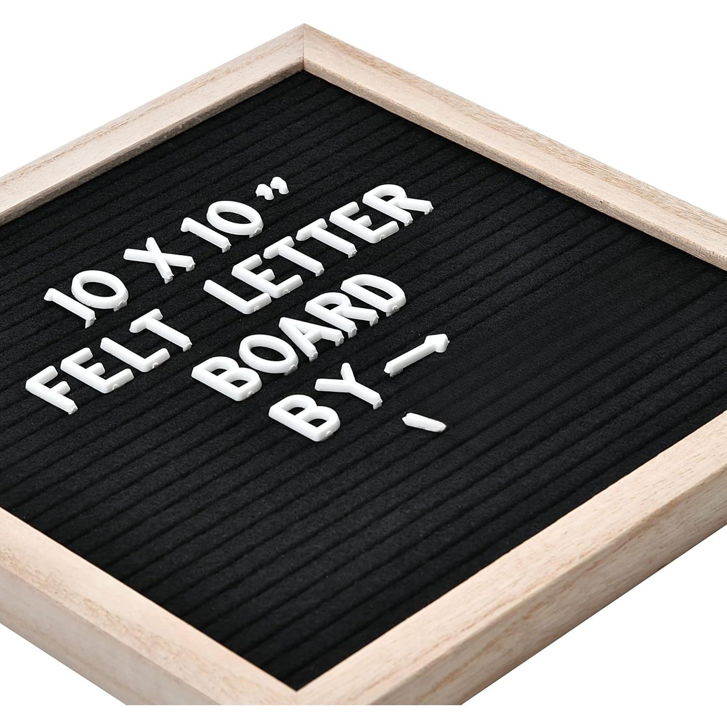 Felt Letter Board with 294 Letters, Numbers & Symbols - 10 x 10 inch Changeable Message Board with Wooden Frame Wall Mount Hook, Black &