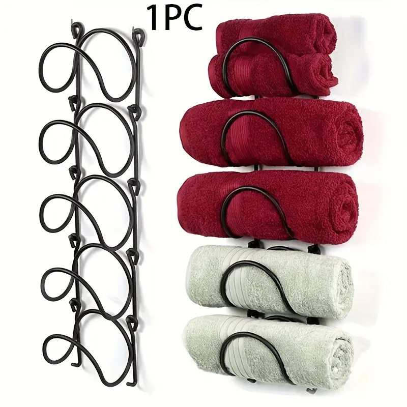 1pc Towel Storage Rack Easy Installation Hanging Storage Space-Saving Multifunctional Portable Bathroom Decorative Towel Organizer