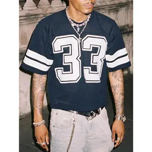 Spring To Summer Jersey Shirts Mesh Number Graphic Crew Neck Short Sleeve Streetwear Tee Loose Tops