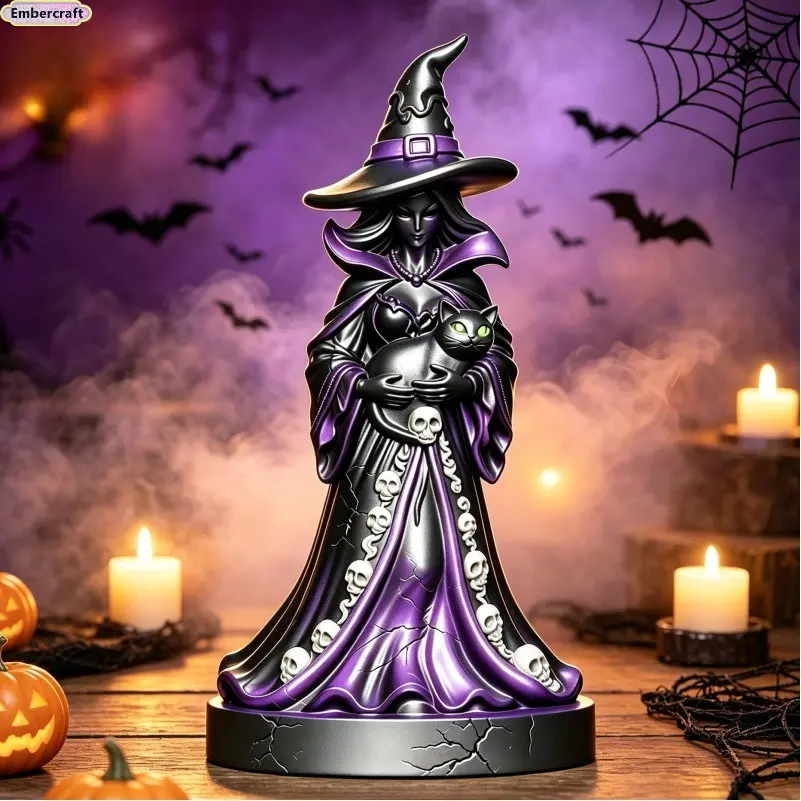 Viral Aesthetic Witch Statue Halloween Home Decor, Handcrafted Resin Gothic Witch Figurine, Spooky Witchcore Tabletop Shelf & Mantel Decoration, Collectible Mystic Home Accent for Living Room, Halloween Party, Office Desk & Unique Gift