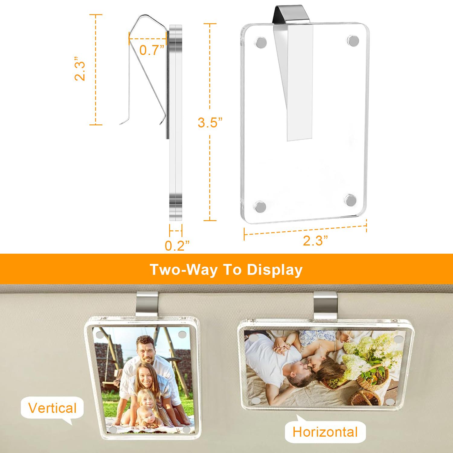 1/2Pcs Car Picture Holder for Sun Visor Magnetic 2.36"x3.5" Clear Acrylic Photo Clip Horizontal Vertical Display Perfect for Polaroid Go Instax Mini Drive Safe Gift