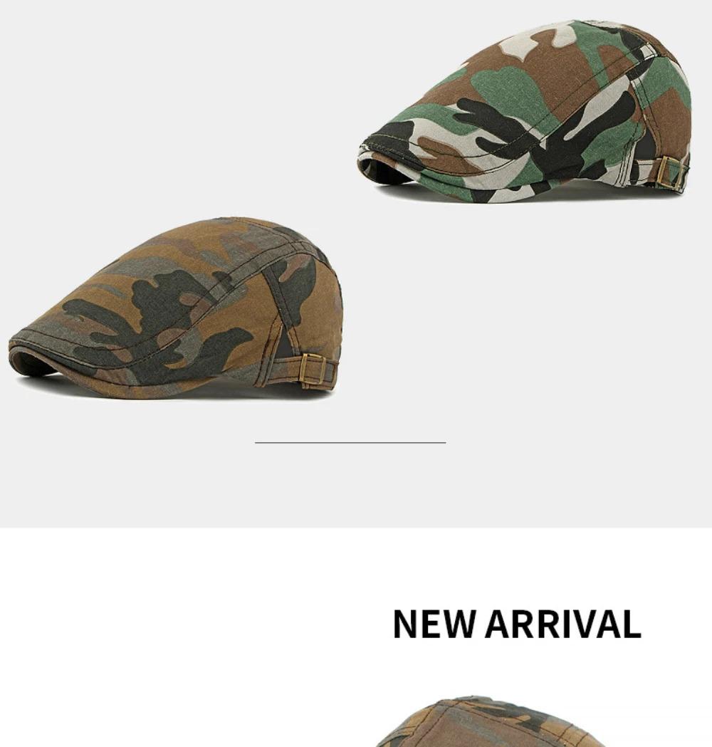 HT4837 Mens Berets Women Spring Summer Sun Cap Artist Painter Beret Hat Male Female Adjustable Ivy Flat Cap Camouflage Beret Cap