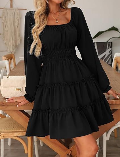 Women's lotus leaf ruffle dress new fall and winter women's fashion layered waist cinched elastic waist short skirt women