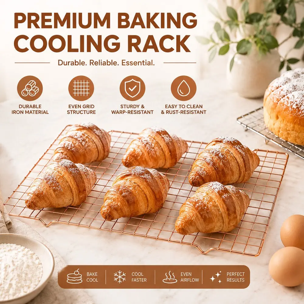 Rose Gold Baking Cooling Rack Set, High-Temperature Oven Safe, Foldable Cake Bread Cookie Rack, Meat Grill Drainer, Multi-Functional Kitchen Tool