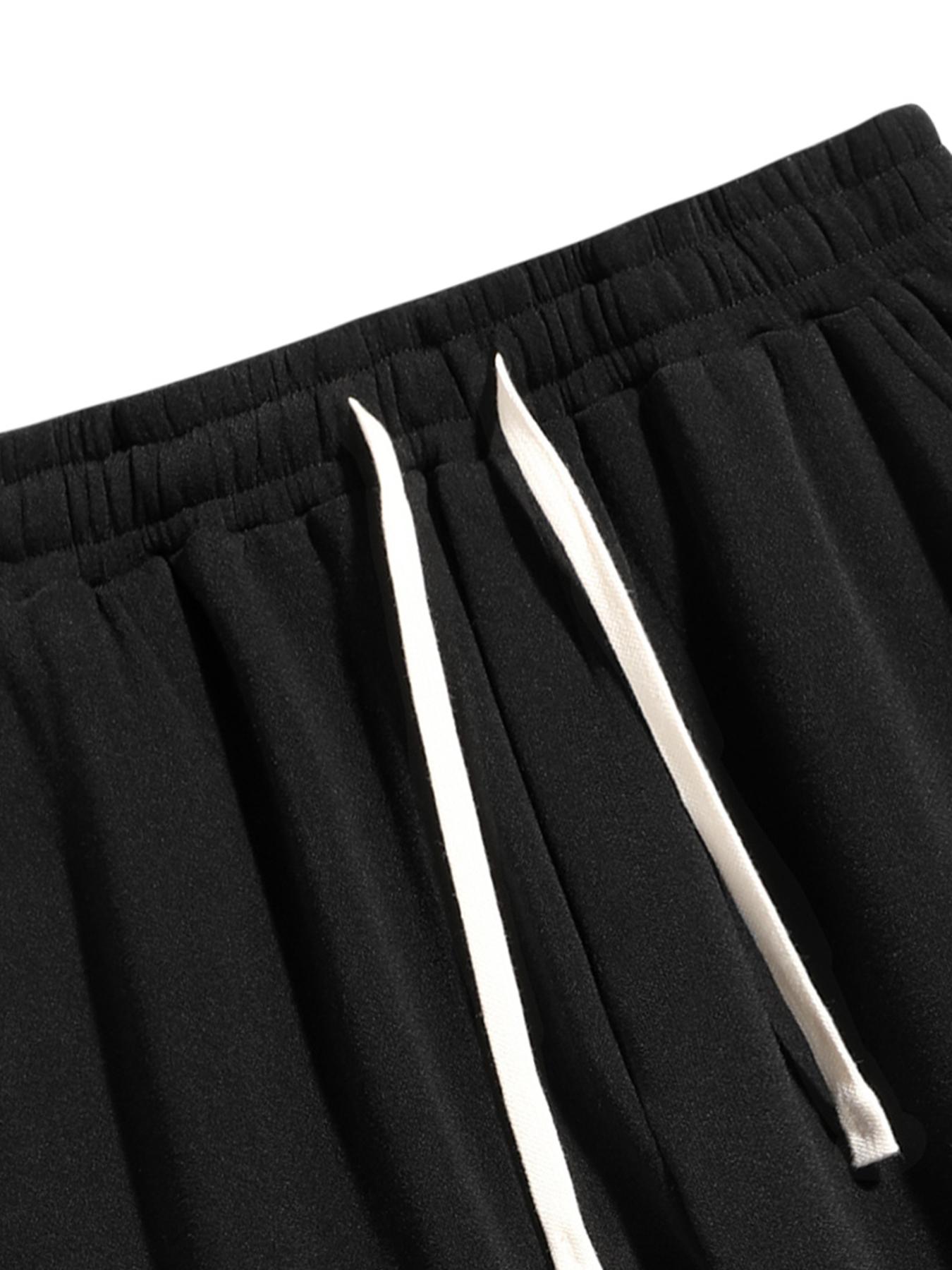 Men's Solid Drawstring Waist Thermal Lined Sweatpants Casual Comfy Sweatpants Straight Leg Pants & Jogger Pants for Fall & Winter, Men's Trousers for Daily Wear