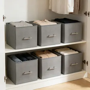 6-Piece Foldable Fabric Storage Cubes, Multi-Color, Metal Handles, Durable, 11-Inch Large Capacity, Casual Style, Clothes Storage