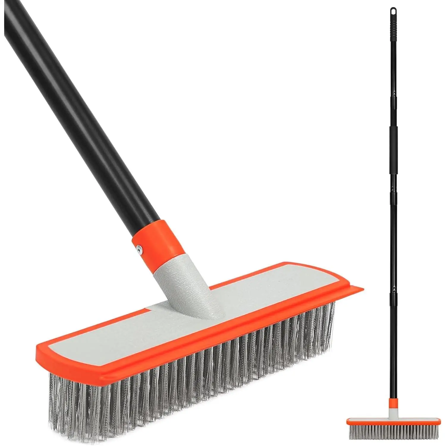 Long Handle Stainless Steel Concrete Brush, Heavy Duty Wire Deck Brush for Outdoor Concrete Cleaning, Moss Removal, Scrubbing Patios, Driveways & Pools