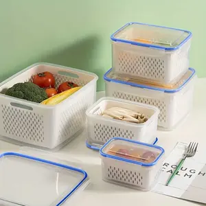 Household sealed fresh-keeping storage box, double-layer kitchen fresh-keeping box with drain basket