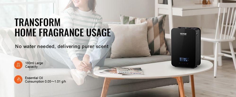 VEVOR Upgrade HVAC Scent Diffuser, Smart Scent Air Machine for Home, 180ML with Cold Air Technology, Waterless Essential Oil Diffuser, Cover Up to 2000 Sq.Ft for Living Room, Office, Spa, Hotel
