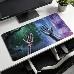 Extra Large futuristic robot hand and nature skeleton design Mouse Pad，Non Slip Rubber Pad，Desktop Decoration Drotection Pad，Washable，Lock Edge Multi Size，Premium Multipurpose Mousepad For Office，Gaming Station，Gift for Family and Friends