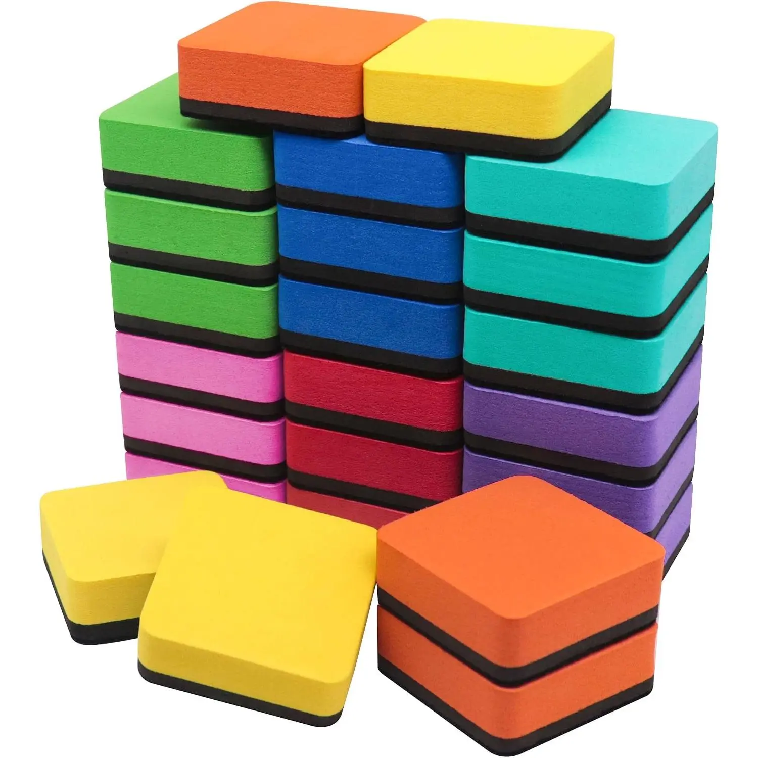 Whiteboard Dry Erasers, 8-Color, 24 Pack, 2 x 2 Inch