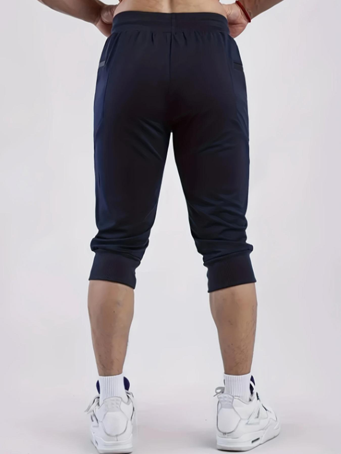 Men's Solid Color Capri Jogger Pants, Casual Comfy Breathable Pants for Gym Workout Running, Men's Bottoms for Daily Wear, Casual Comfy Joggers, Jogger Sweatpants