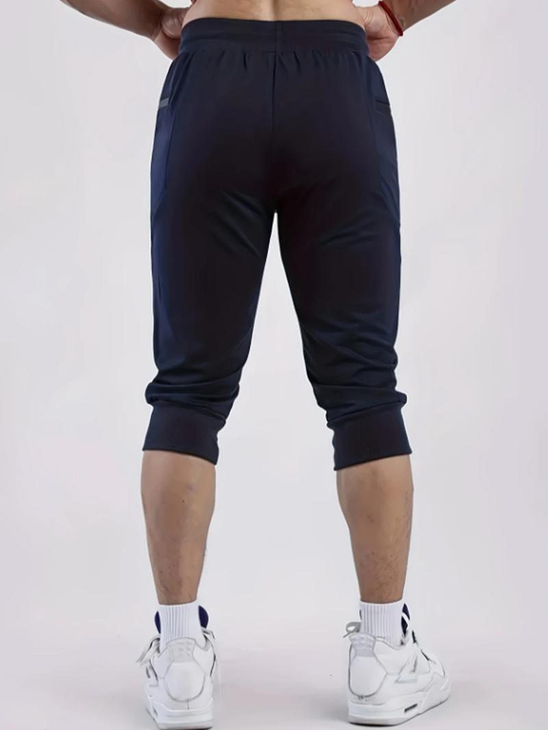 Men's Solid Color Capri Jogger Pants, Casual Comfy Breathable Pants for Gym Workout Running, Men's Bottoms for Daily Wear, Casual Comfy Joggers, Jogger Sweatpants
