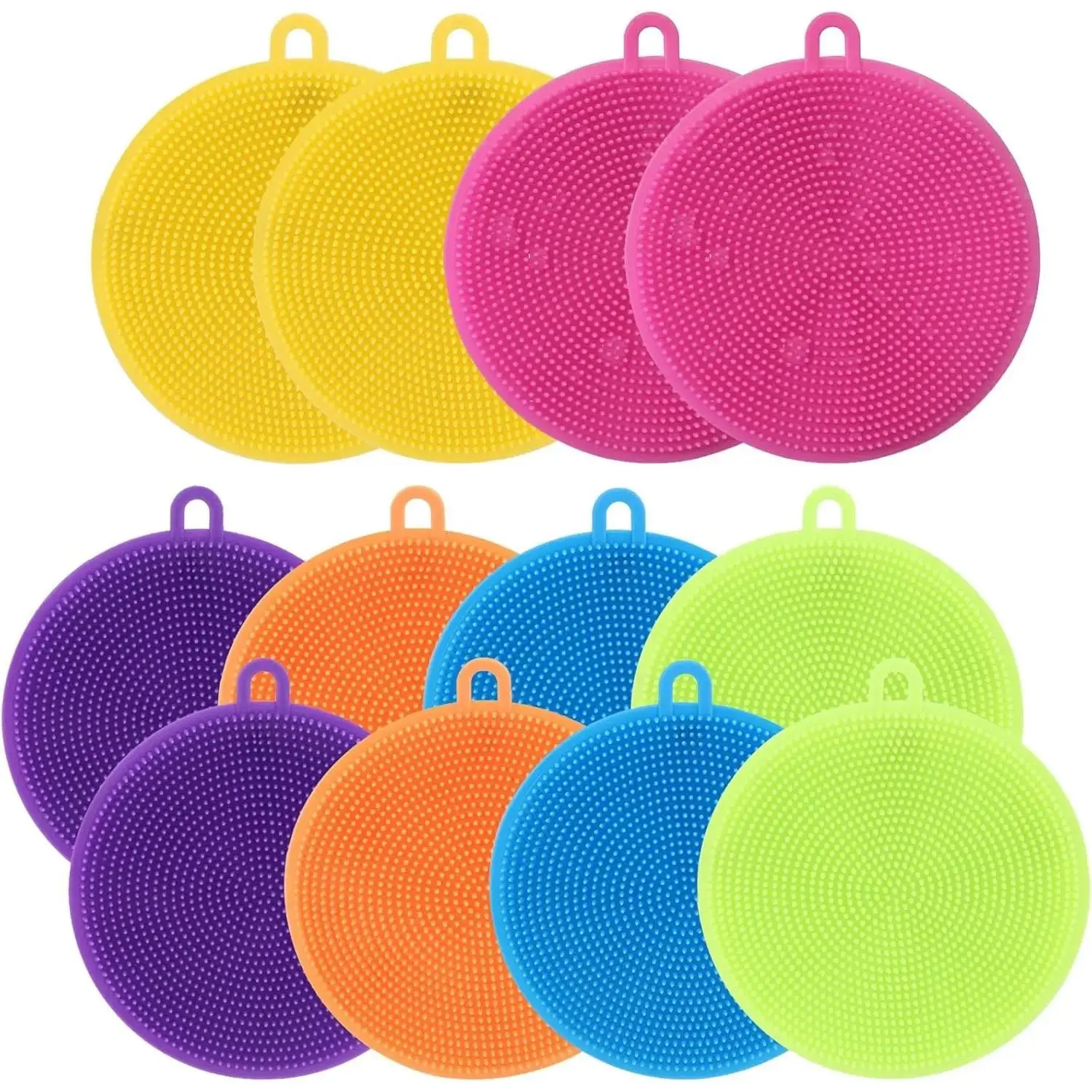 12 Pack Silicone Sponge Dish Brush Food Grade BPA Free Reusable Rubber Sponges Dishwasher Safe and Dry Fast for Kitchen Dish Dishes Fruits Vegetables Washing and Cleaning