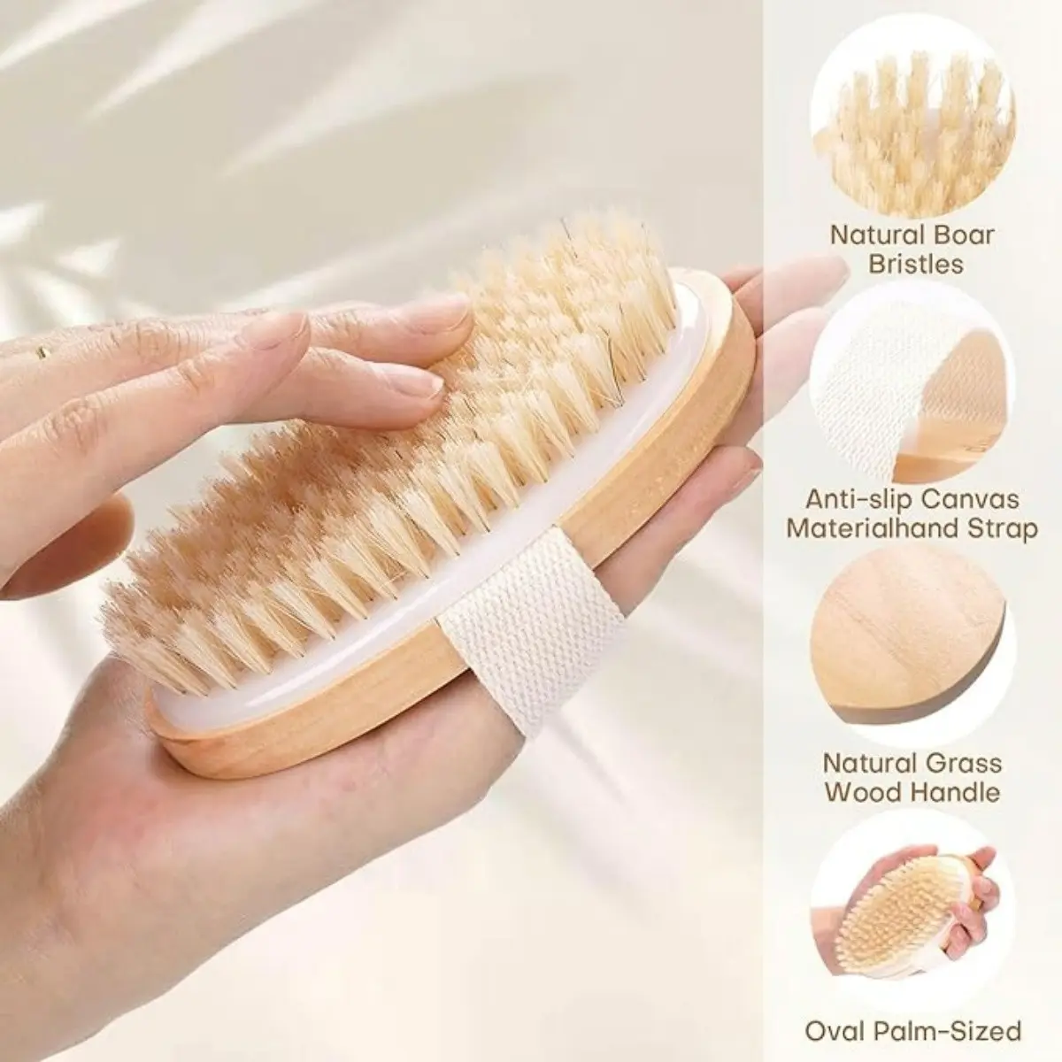 2-Pack Dry Brush Body Brushes, Natural Bristle Exfoliating Brush with Massage Nodes, Promotes Lymph Drainage, Improves Skin Health, Reduces Acne Symptoms