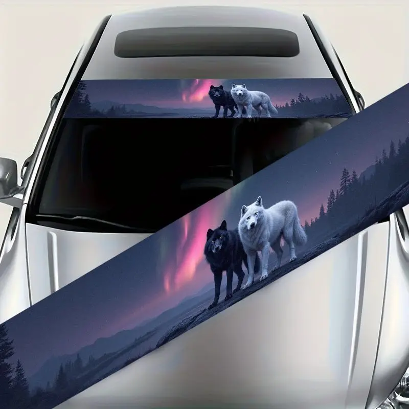 1Pcstriking Aurora Borealis And Majestic Wolves Design for Car Windshield, All-Weather Durable Automotive Decal, Enhance Your Vehicle'S Appeal with This Unique Graphic, Stickers For Cars