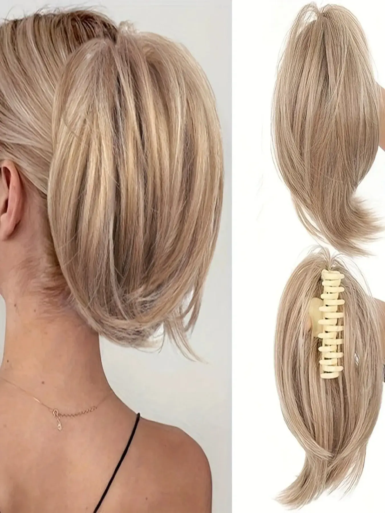 Claw Clip Short Ponytail Extensions - DIY Bendable Metals Fluffy Messy Bun Hair Piece Synthetic Hairpieces Ponytail Extension for Women, Soft Synthetic Fiber Hairpieces