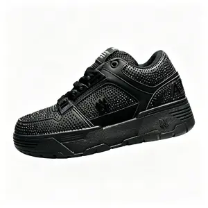2026 new Rhinestone-Studded All-Black Mid-Top Sneakers, Premium Shiny Urban Streetwear Footwear