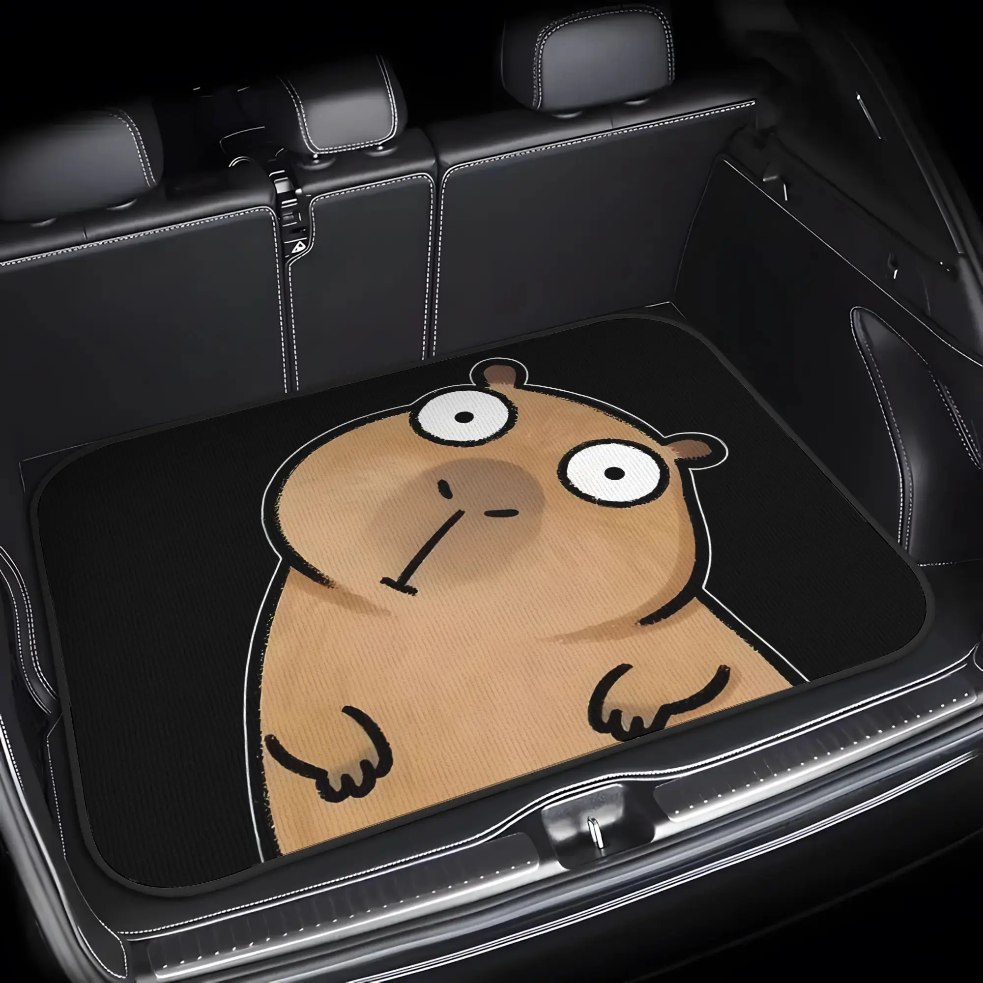 1-Pack Cute Tilting Head Capybara Cartoon Car Accessories Print Pattern Pet Car Cargo Liner, Durable Waterproof Car Trunk Mat, Easy to Clean, Keeps Vehicle Clean Tidy, Universal Fit for All Vehicles, Ideal Gift