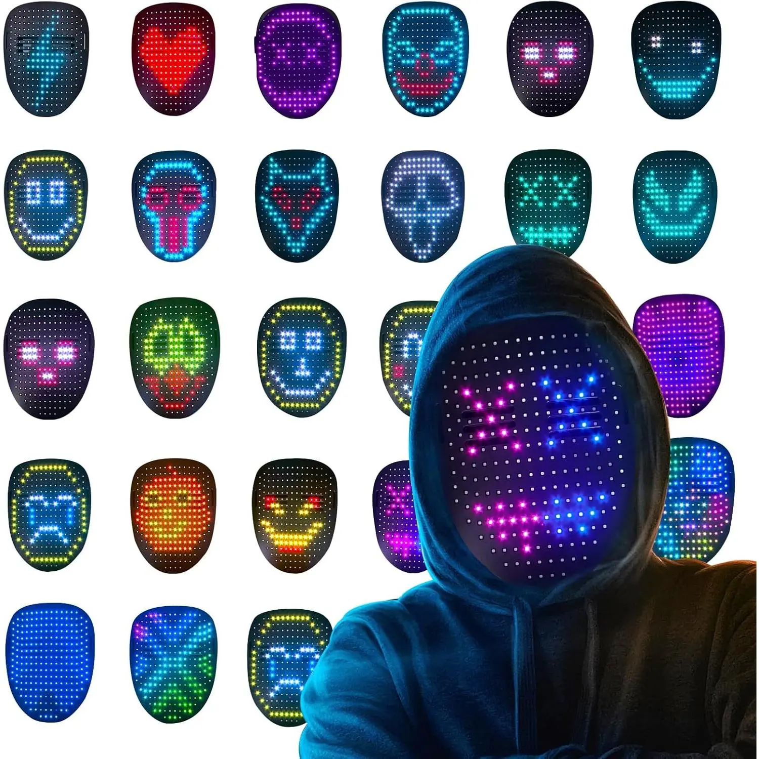 Led Light Up Mask with Gesture Sensing & Voice Changer, Perfect for Halloween Costume Cosplay Party, Ideal Toys & Teen Gifts
