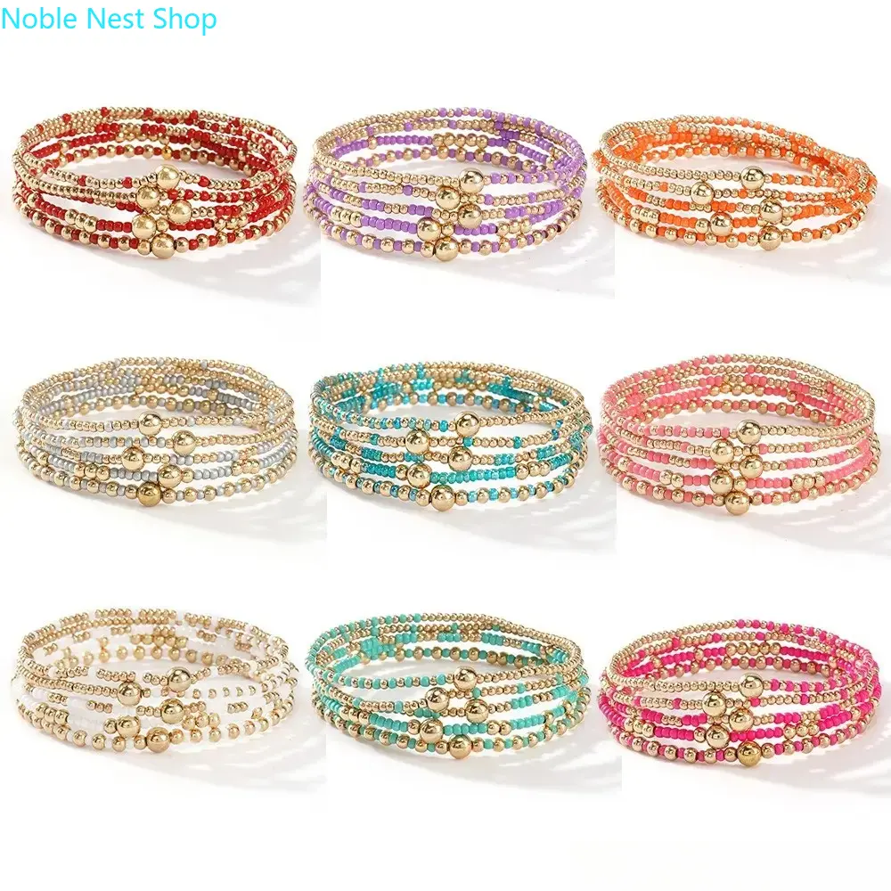 Unisex Handcrafted Solid Gold Beaded Bracelets Set Pack - Handmade Stacking Bangles, Premium Wrist Candy, Sporty Jewelry Sets for Daily Casual Outfits