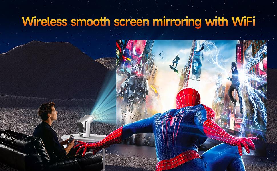 With batteries Rechargeable Mini Android Outdoor projector, 800ANSI native 1080P resolution, auto focus and auto trapezoidal correction, 200-inch screen WiFi6 bt5.2 multi-functional UHD outdoor entertainment projector.